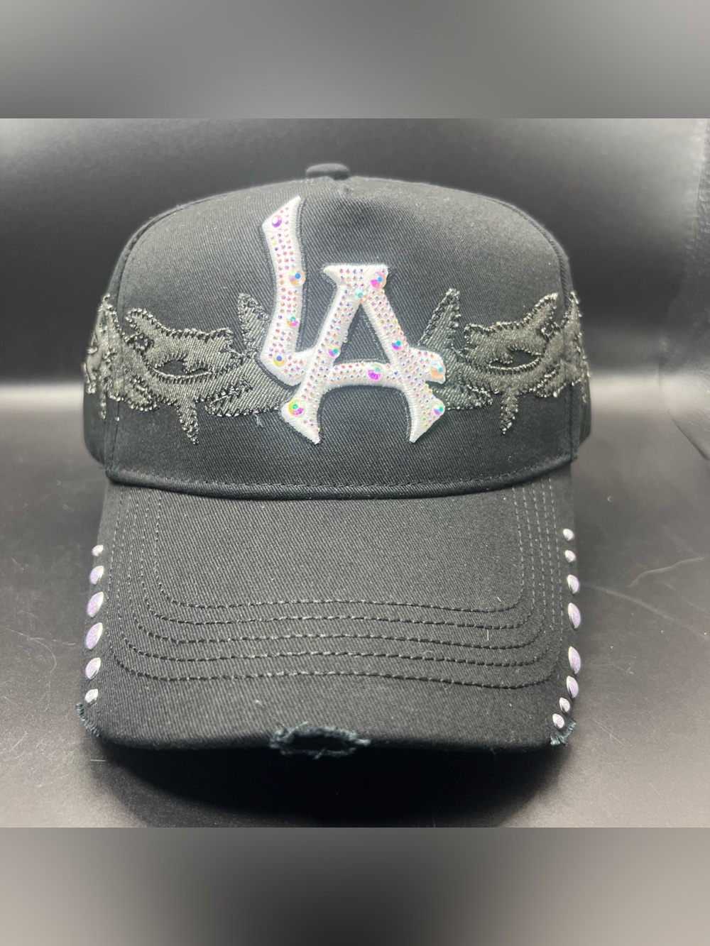 HUF Black Embellished LA Logo Baseball Cap